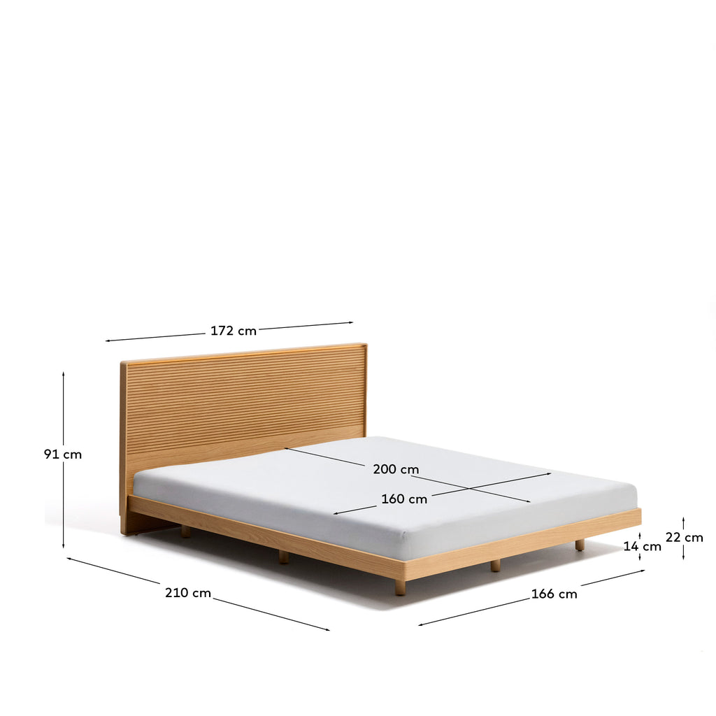 Lit Norlen en placage de chêne avec finition naturelle et lumière LED pour matelas 160 x 200 cm FSC Mix Credit