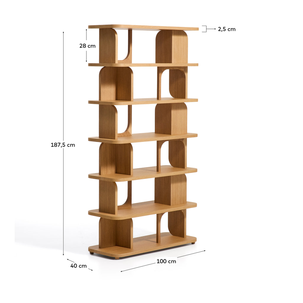 Aduma natural-coloured finish oak veneer shelving unit FSC 100% 100 x 187 cm