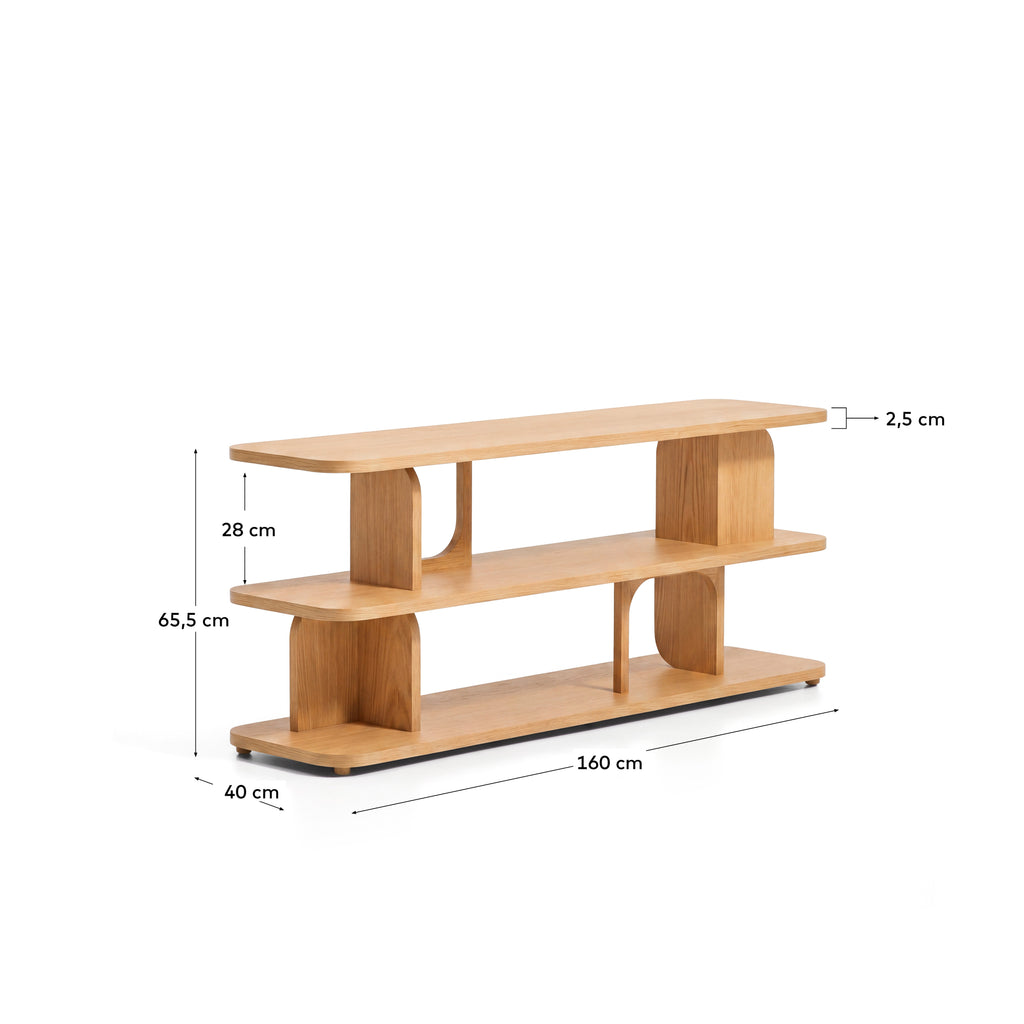Aduma natural-coloured finish oak veneer shelving unit FSC 100% 160 x 65 cm