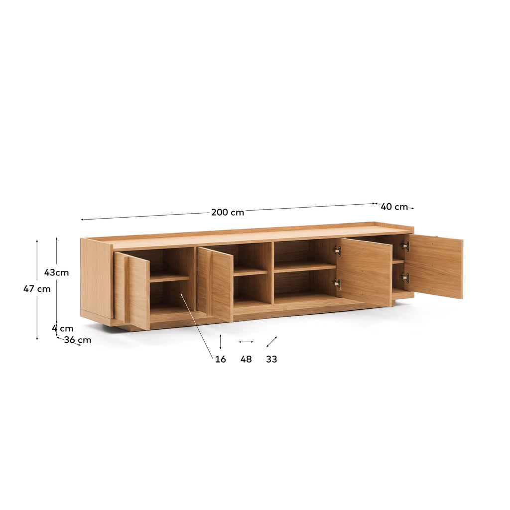 Onix TV stand with an oak veneer in a natural tone finish, 200 x 45 cm FSC Mix Credit