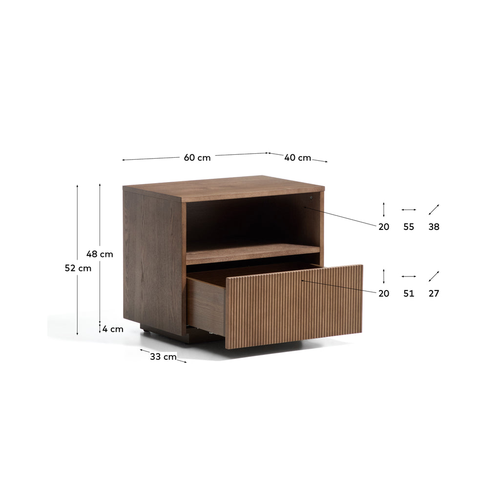 Helvine bedside table in ash veneer with walnut finish 60 x 52cm FSC 100%