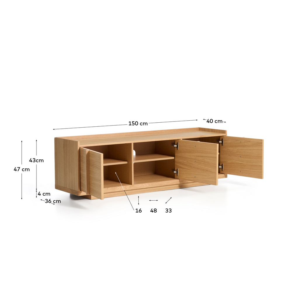 Meuble TV Onix en placage de chêne finition ton naturel 150 x 47 cm FSC Mix Credit