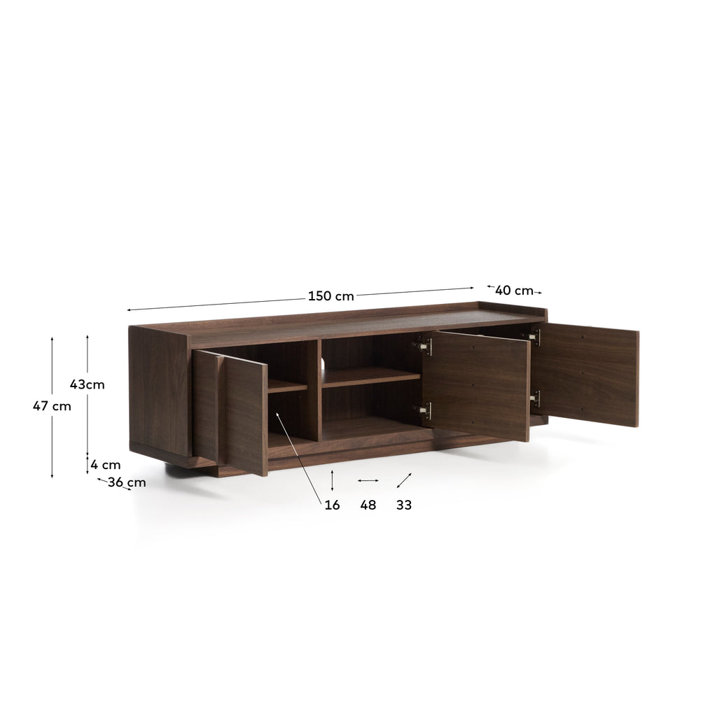 Onix TV stand with a walnut veneer in a dark finish, 150 x 47 cm FSC Mix Credit