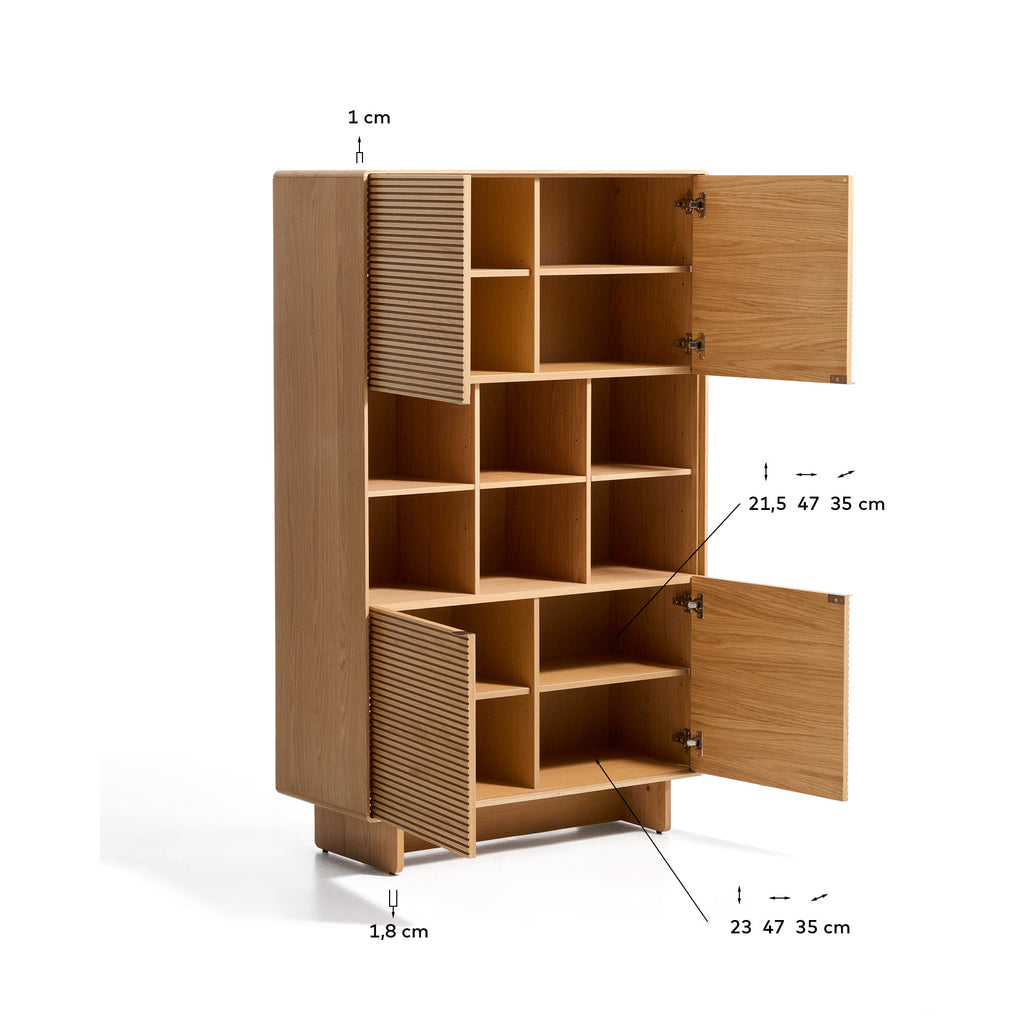 Norlen 4-door tall sideboard in oak veneer with natural finish FSC Mix Credit 100 x 163 cm
