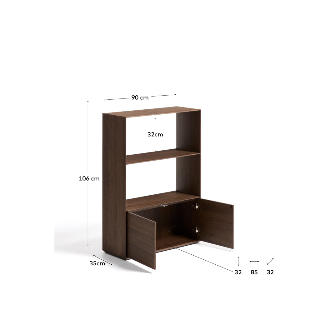 Étagère Visala avec 1 étagère visible en placage de noyer 90 x 106 cm FSC 100 %