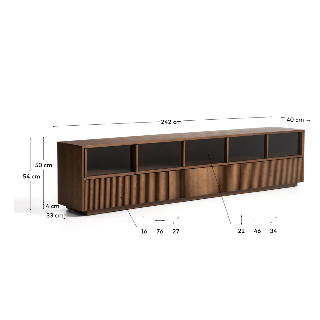 Helvine 4-drawer TV stand in ash veneer with walnut finish 242 x 53.5cm FSC 100%