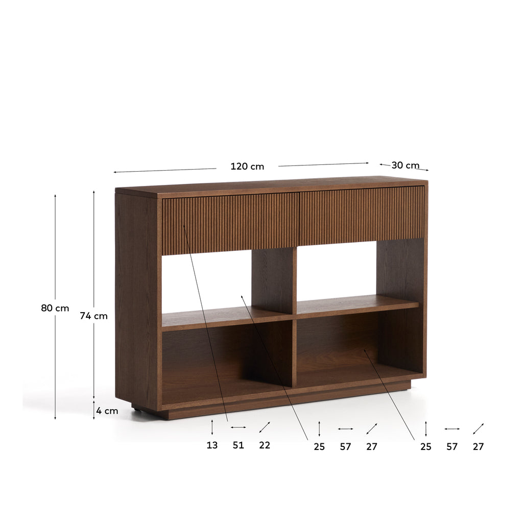 Helvine ash veneer console table with walnut finish 120 x 30 cm FSC 100%