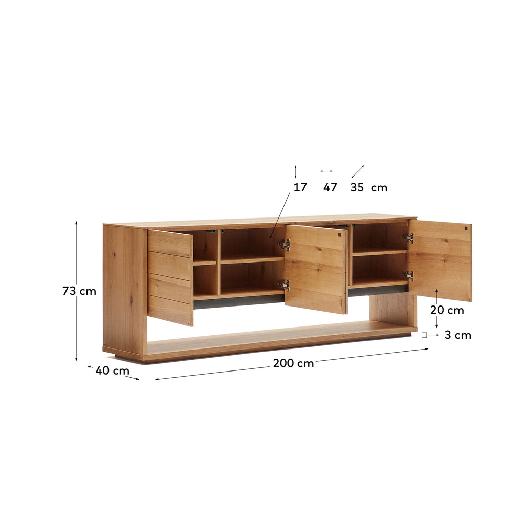 Buffet Alguema 4 portes en placage de chêne finition naturelle 200 x 74 cm