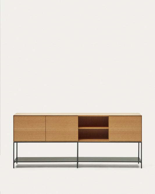 Buffet Vedrana 3 portes placage de chêne et pieds en acier noir 195 x 80 cm