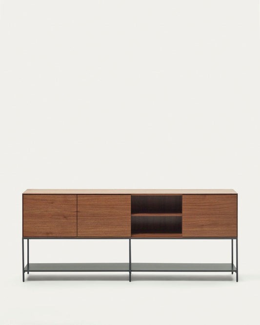 Buffet Vedrana 3 portes placage de noyer et pieds en acier noir 195 x 80 cm