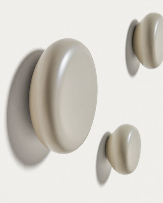 Lot de 3 patères Nadue en bois de hêtre finition grise