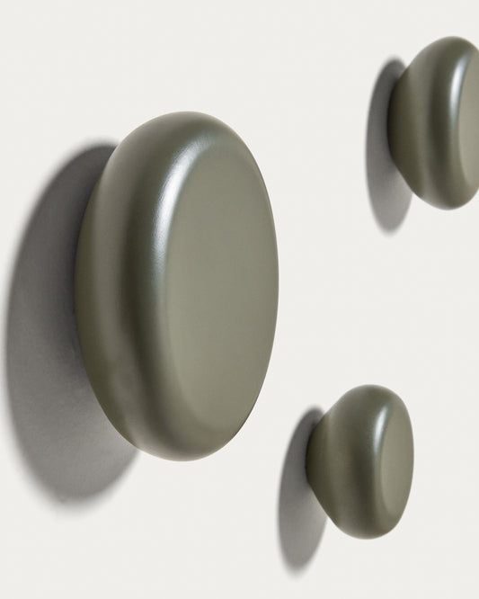 Lot de 3 patères Nadue en bois de hêtre finition verte