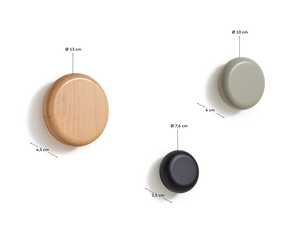 Lot de 3 patères Nadue en bois de hêtre couleur naturel, gris et noir