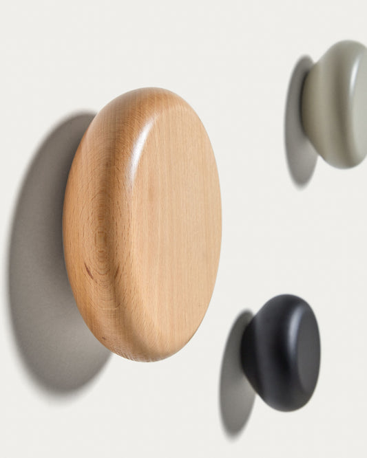 Lot de 3 patères Nadue en bois de hêtre couleur naturel, gris et noir