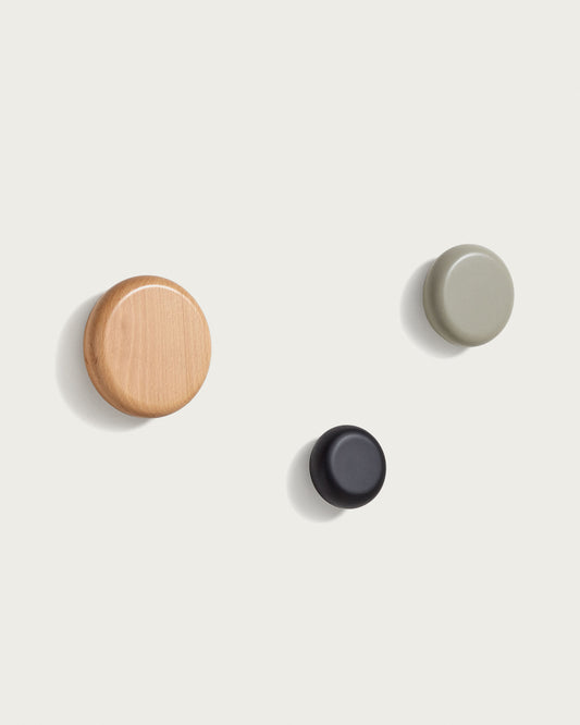 Lot de 3 patères Nadue en bois de hêtre couleur naturel, gris et noir