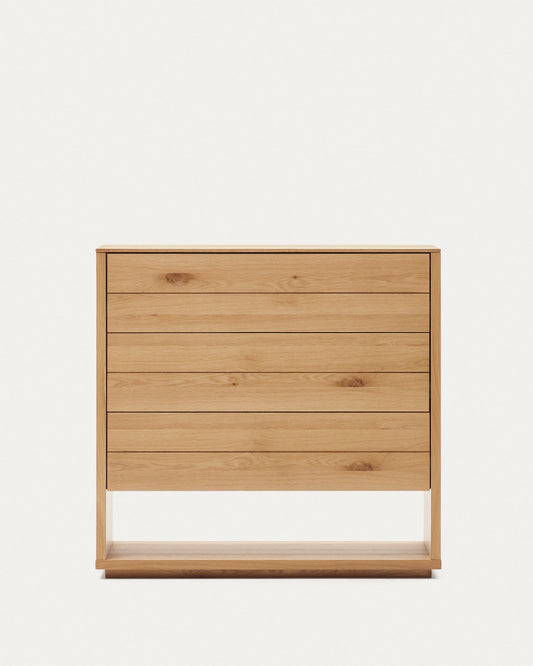 Commode Alguema 3 tiroirs en placage de chêne finition naturelle 100 x 97 cm
