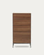 Vedrana 5 drawer chest of drawers in walnut veneer with black steel legs, 60 x 114 cm