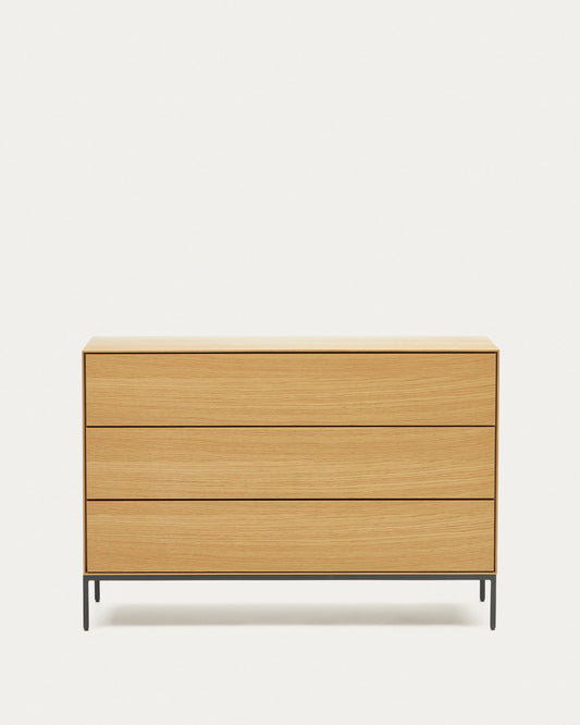 Commode Vedrana 3 tiroirs placage de chêne et pieds en acier noir 110 x 75 cm