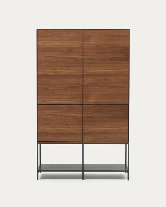 Buffet haut Vedrana 4 portes placage de noyer et pieds en acier noir 97,5 x 160 cm