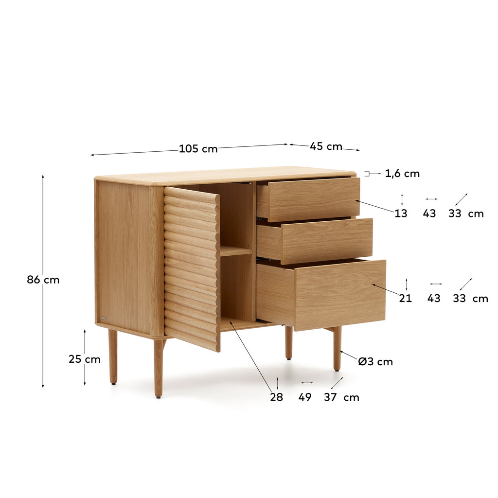 Lenon sideboard with 1 door and 3 drawers, made from oak wood and veneer, 105 x 85 cm FSC MIX Credit