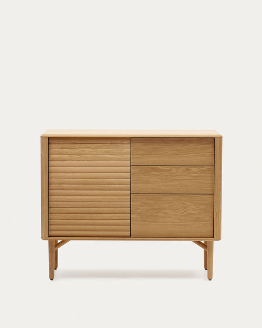 Buffet Lenon 1 porte et 3 tiroirs bois et placage chêne 105 x 85 cm FSC MIX Credit
