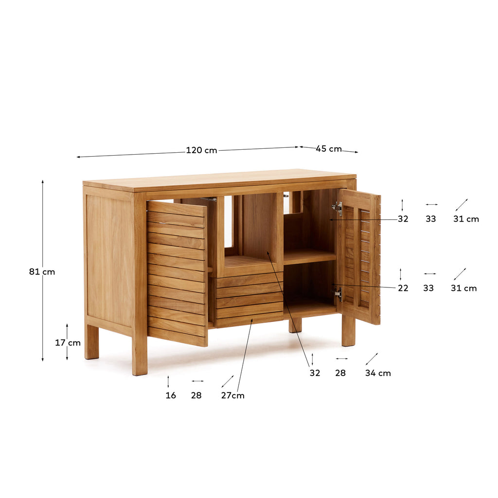 Meuble de salle de bain Kenta bois de teck finition naturelle 120 x 45 cm