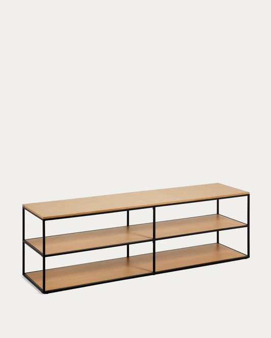 Meuble TV Yoana en placage de chêne et structure en métal noir 160 x 40 cm