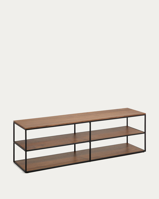 Meuble TV Yoana en placage de noyer et structure en métal noir 160 x 40 cm