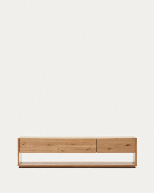 Meuble TV Alguema 3 tiroirs en placage de chêne finition naturelle 200 x 51 cm