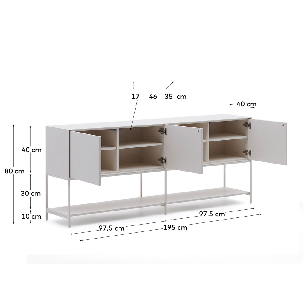 Buffet Vedrana 3 portes DM laqué blanc 195 x 80 cm