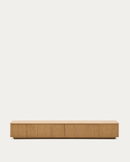 Meuble TV Helvine 4 tiroirs en placage de chêne 200 x 30 cm FSC 100 %