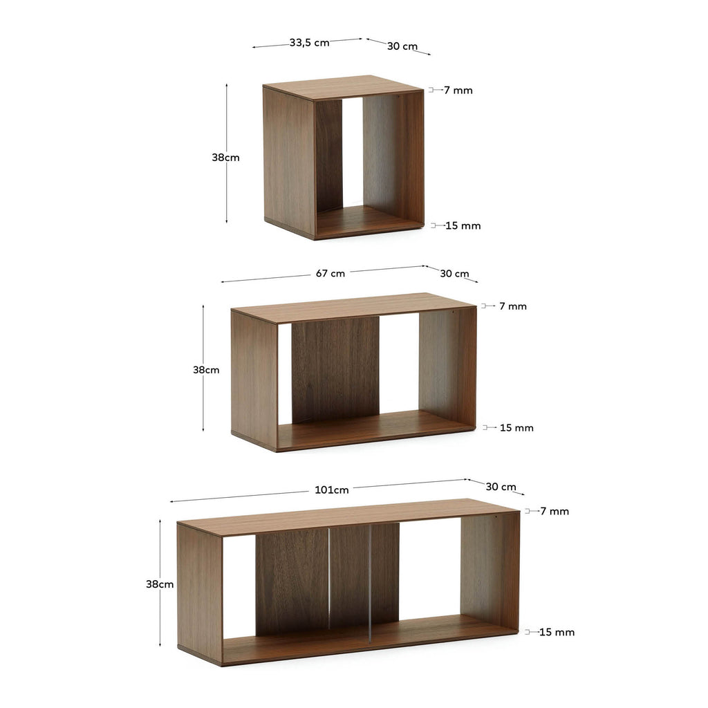 Lot Litto de 9 étagères modulables en placage de noyer 202 x 114 cm