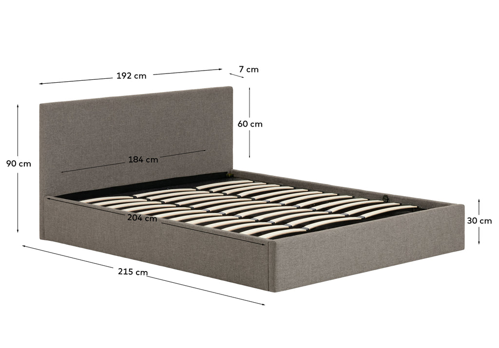 Lit Nahiri gris avec coffre relevable pour matelas de 180 x 200 cm FSC 100%