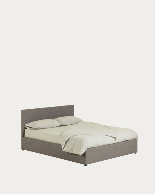 Lit Nahiri gris avec coffre relevable pour matelas de 150 x 200 cm