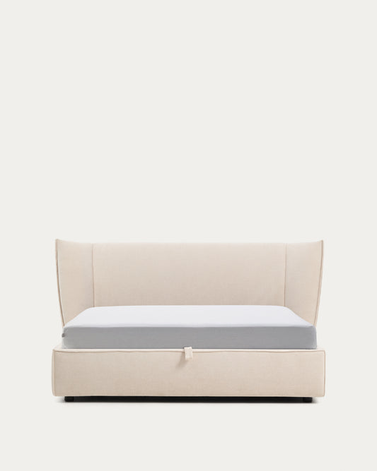 Lit déhoussable Arvian en chenille beige avec coffre relevable pour matelas de 160 x 200 cm