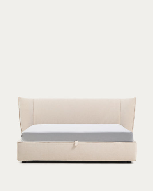 Lit déhoussable Arvian en chenille beige avec coffre relevable pour matelas de 180 x 200 cm