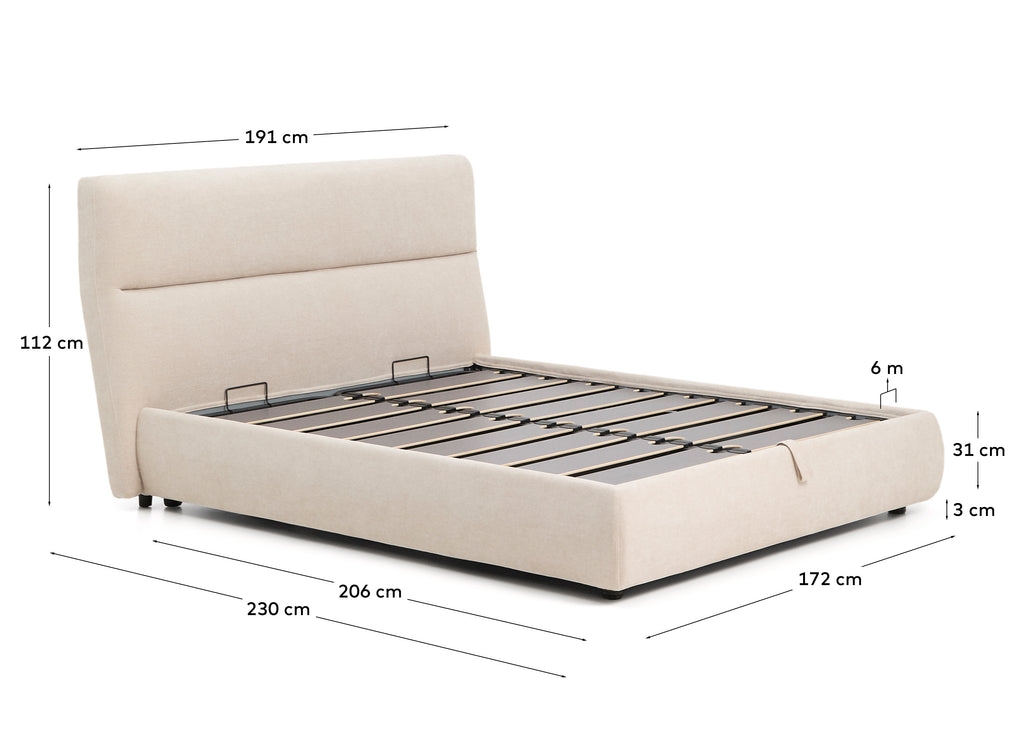 Lit déhoussable Dafra en chenille beige avec coffre relevable pour matelas de 160 x 200 cm