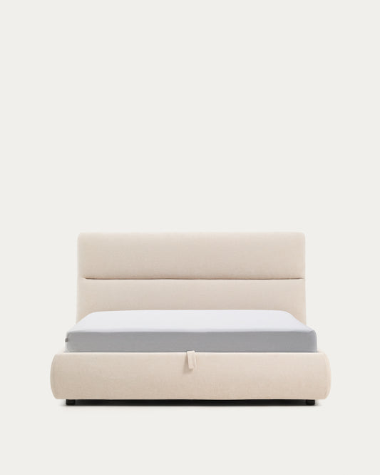 Lit déhoussable Dafra en chenille beige avec coffre relevable pour matelas de 160 x 200 cm