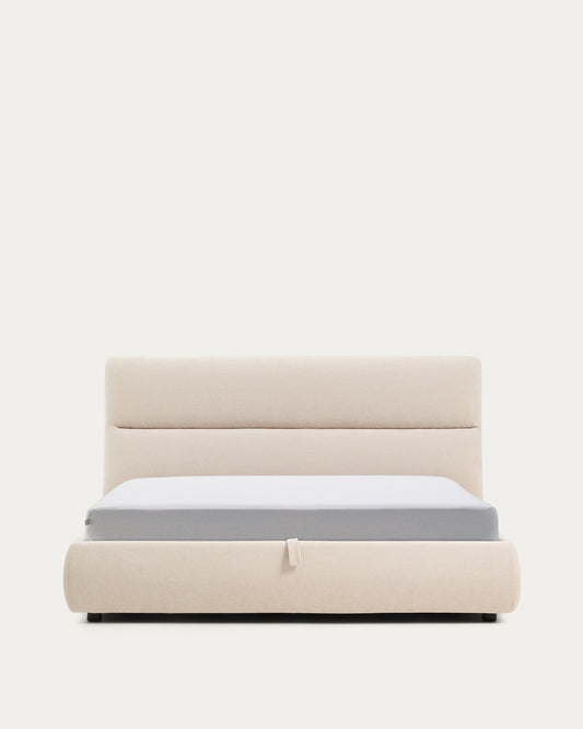 Lit déhoussable Dafra en chenille beige avec coffre relevable pour matelas de 180 x 200 cm