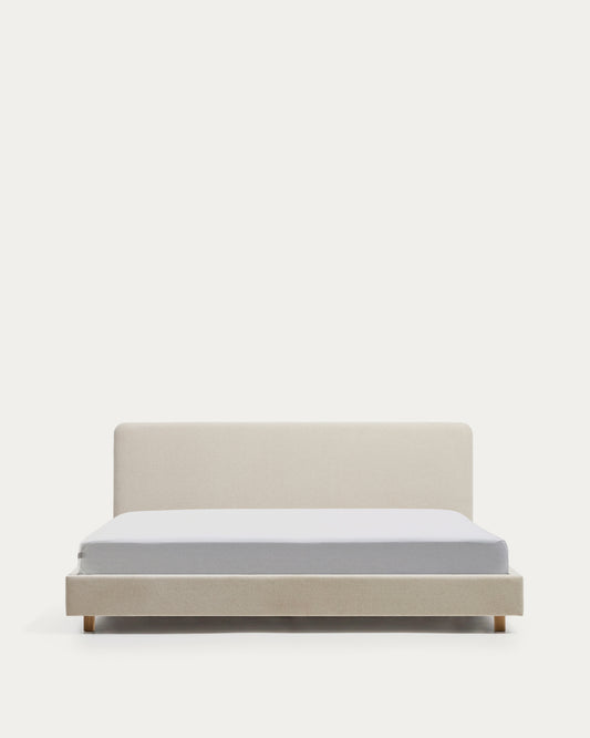 Lit Selven en chenille beige pour matelas de 180 x 200 cm