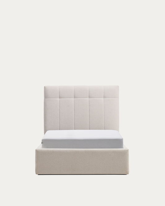 Lit avec sommier coffre Darnela en chenille écrue pour matelas de 90 x 200 cm