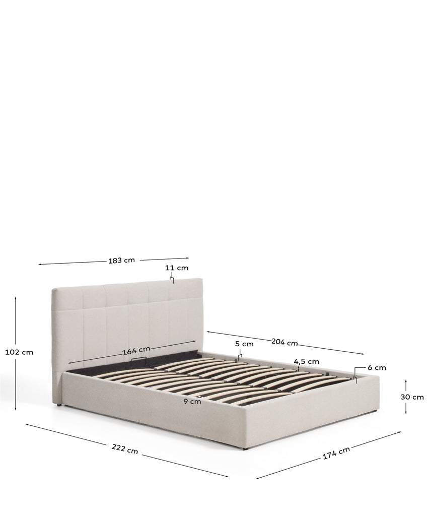 Darnela ecru chenille bed with folding storage base for 160 x 200cm mattress