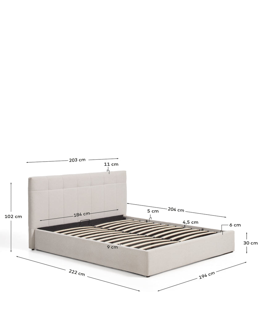 Darnela ecru chenille bed with folding storage base for 180 x 200cm mattress