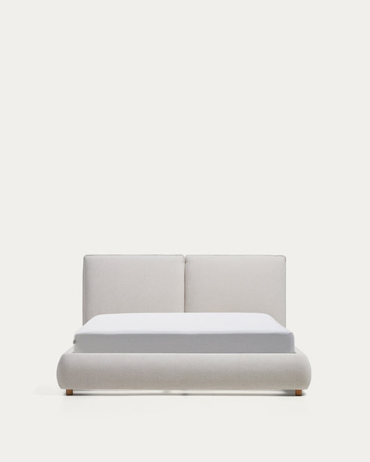 Lit Elerio en chenille écrue pour matelas de 150 x 200 cm