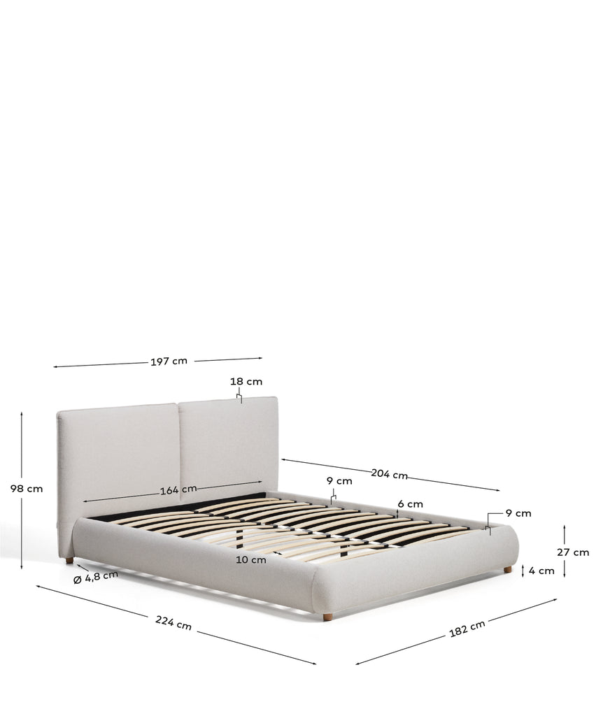 Elerio ecru chenille bed for 160 x 200cm mattress