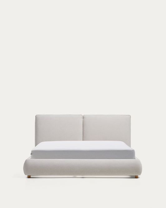 Lit Elerio en chenille écrue pour matelas de 160 x 200 cm