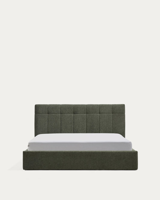 Lit avec sommier coffre Darnela en chenille vert mousse pour matelas de 160 x 200 cm