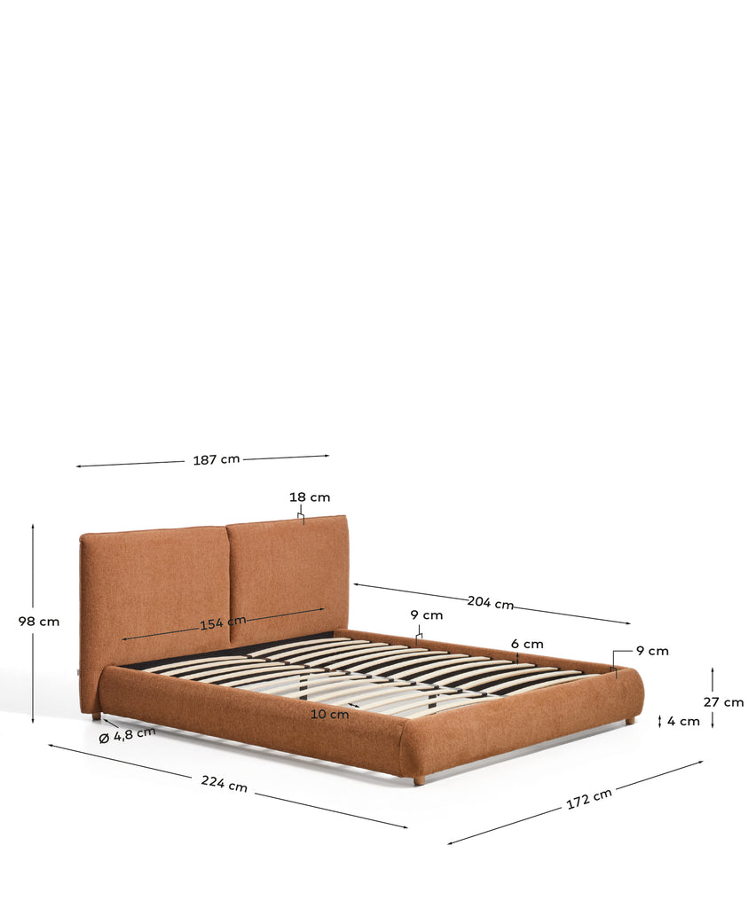 Elerio bed in soft copper chenille for 150 x 200cm mattress