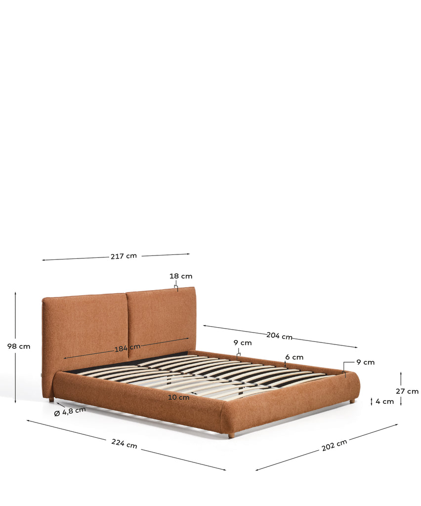 Lit Elerio en chenille cuivrée douce pour matelas de 180 x 200 cm