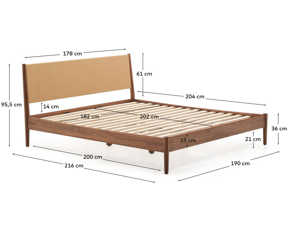 Lit Elan en placage et bois de noyer avec corde matelas 180 x 200 cm FSC 100 %